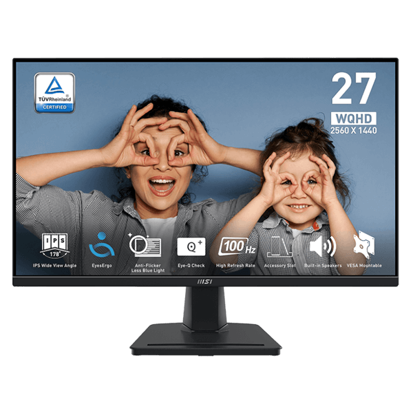 MSI Pro MP275Q 27 inch 100Hz 1ms 2560 x 1440 (WQHD) IPS Level Ultra Slim Frameless Monitor-image